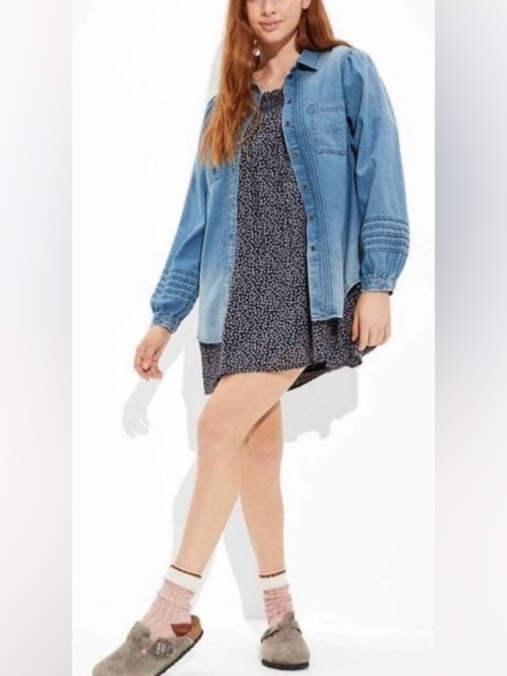 American Eagle Outfitters Light Blue Denim Button-Down Shirt